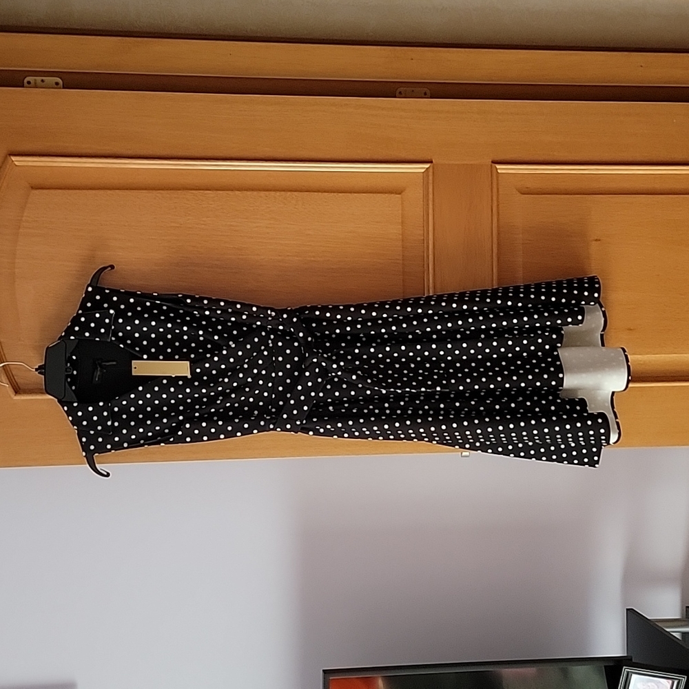 Donna Karan Sleeveless Fit & Flare High-Low Polka-Dot Dress